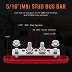 Power Distribution Block Bus Bar 12V 250A with 4 x 5/16"(M8) Studs Marine Bus Bar 12 Volt DC Battery Busbar Terminal Block for Automotive, Car, Boat, Solar Wiring - Negative&Positive