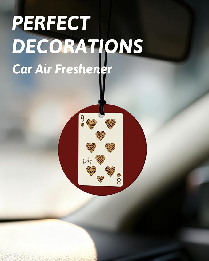 Red Leopard Print Orange Car Air Freshener 4 Pcs, Cheetah Print Lucky 8 Ball Poker Round Hanging Air Freshener for Cars Closet Drawer Books, Red Cheetah Car Accessories Mirror Decor for Women