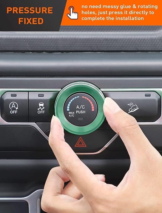 HVAC Climate Control Panel Knob Trim Kit & Light Control Switch Cover, Air Conditioner Knob Aluminum Alloy Ring for 2018-2024 Jeep Wrangler JL JLU & Gladiator JT, Interior Accessories, Green