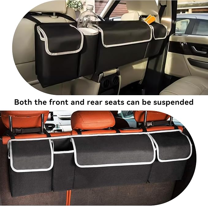 Car Trunk Organizer, Waterproof Collapsible Cargo Bag with 4 Pockets,Backseat Hanging Large Storage with Adjustable Straps, Sturdy Space Saver Frees Trunk Floor for SUV, Truck (Blue)