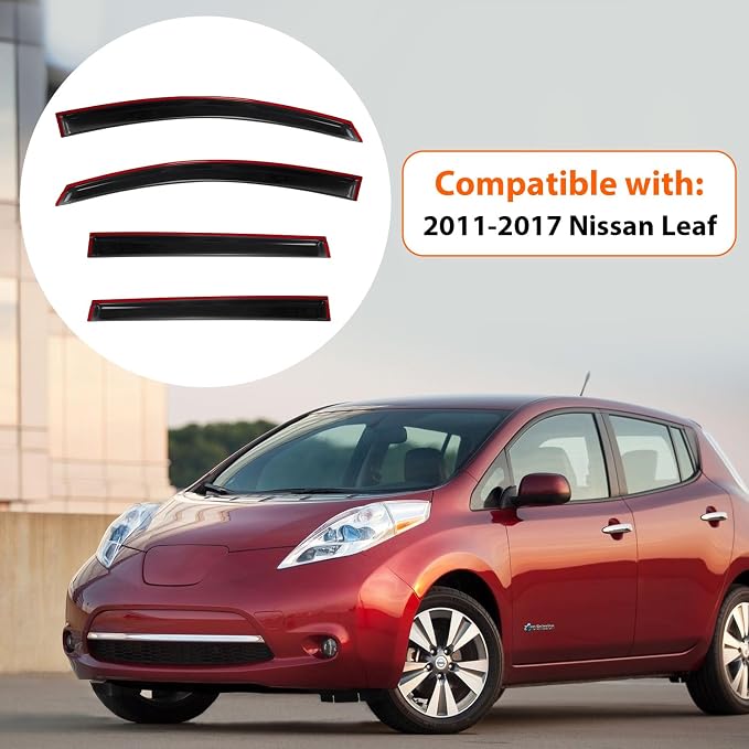 Rain Guards Compatible with 2011-2017 Nissan Leaf, Tape-On Side Window Visor Wind Deflector Vent Visors Car Accessories
