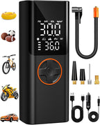 Tire Inflator Portable Air Compressor, 150PSI Cordless Tire Pump with USB Output, 12V DC Car Plug & Dual Power 6000mAh, Fast Inflation Air Pump for Cars, Bikes, Motorcycles and Balls