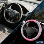 Car Steering Wheel Cover - Microfiber Leather Steering Wheel Wrap Sports 14.5-15 Inch Steering Wheel Cover Non-Slip for Men Women Pink & Gray Color
