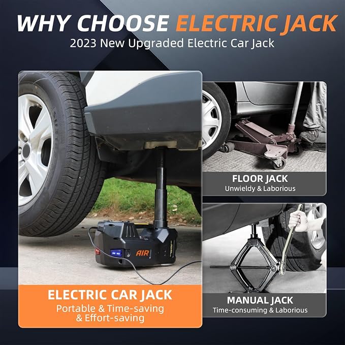 Electric Car Jack Kit 5 Ton 12V Hydraulic Jack Automatic Lift for Car with Impact Wrench and Tire Inflator Pump for SUV Sedan Truck Change Tires Garage Repair Road Emergency