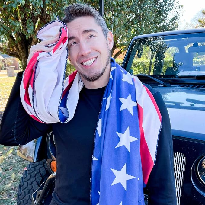 Car Seat Towel Cover – Hooded Moisture-Wicking Microfiber Seat Protector – 30" x 60" – for Runners and Outdoor Enthusiasts – Patriotic