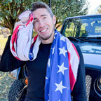 Car Seat Towel Cover – Hooded Moisture-Wicking Microfiber Seat Protector – 30" x 60" – for Runners and Outdoor Enthusiasts – Patriotic
