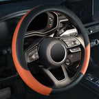 Car Steering Wheel Cover, Leather, Universal 15 Inch Fit, Anti-Slip & Odor-Free,Brown
