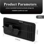Car Sun Visor Organizer, Leather Multi-Pocket Auto Visor Storage Pouch for Sunglasses Cards License, Waterproof Car Interior Space-Saving Accessories, Universal for Most Cars (Black)