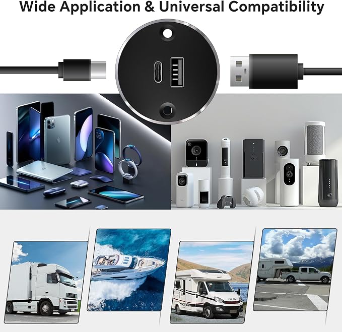 12V USB Outlet All-Aluminum QC 3.0 USB-A & USB-C PD3.0 Dual High-Speed Charger Socket, Recessed Mount Type-A Type-C Port for Camper Van Trailer RV Boat Truck (Big Version*2)