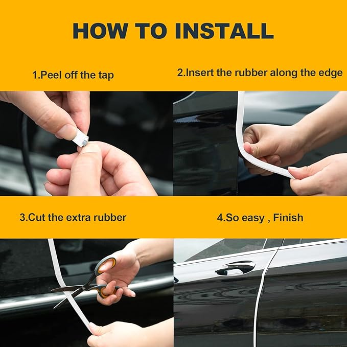 Car Door Edge Protector,Rubber Car Door Protectors No Glue Car Accessories Rubber U Shape Car Trim Door Protectors Seal for Sedan, Trucks, SUV, ATV, Boats(White,32.8FT)