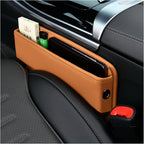 Car Seat Gap Organizer, Premium Leather Auto Seat Storage Box, Vehicle Adjustable Front Seat Gap Filler, Car Seat Side Pocket Organizer for Phones, Glasses, Keys, Money, Cards (Khaki)