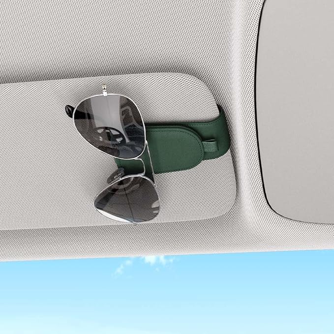 Sunglass Holder for Car Visor, Grass Green, 2 Packs | Suede Cloth, Magnetic, Organizer for Car Accessories