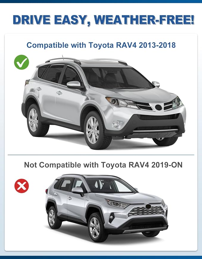 in-Channel Window Rain Guards Fit for Toyota RAV4 2013 2014 2015 2016 2017 2018, Rain Guards, Visors Vent Visors Window Deflector for 13-18 Toyota RAV 4, Vent Shades Car Accessories -4 pcs