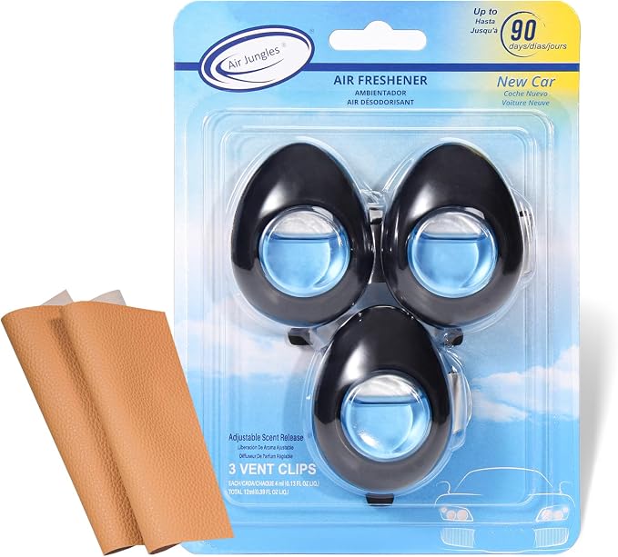 Car Air Freshener Vent Clip 3 Ct, New Car Scent | Long-Lasting Car Odor Eliminator, Easy Clip-On, Up to 90 Days Freshness for Cars, Trucks, and SUVs, 4 mL Each