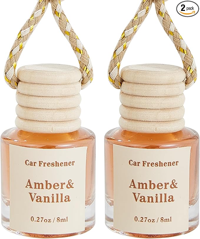 Car Air Freshener Diffuser, Hanging Car Scents Air Freshener, Car Fresheners Long Lasting, Essential Oil Diffuser, Fragrance Oil Air Diffuser, Amber Vanilla 8ml*2pcs