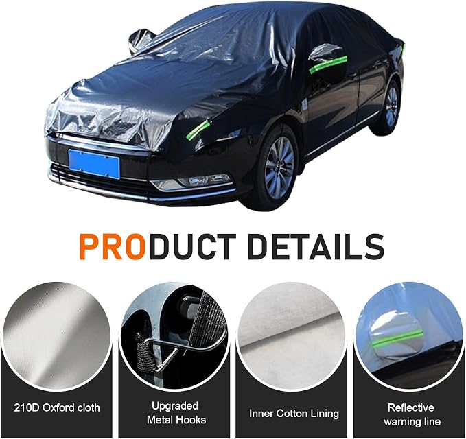 Car Half Cover, Oxford Summer Rainproof Sunshade Cover, All-season Thickened Car Roof Protector, Universal for Sedans (Black)