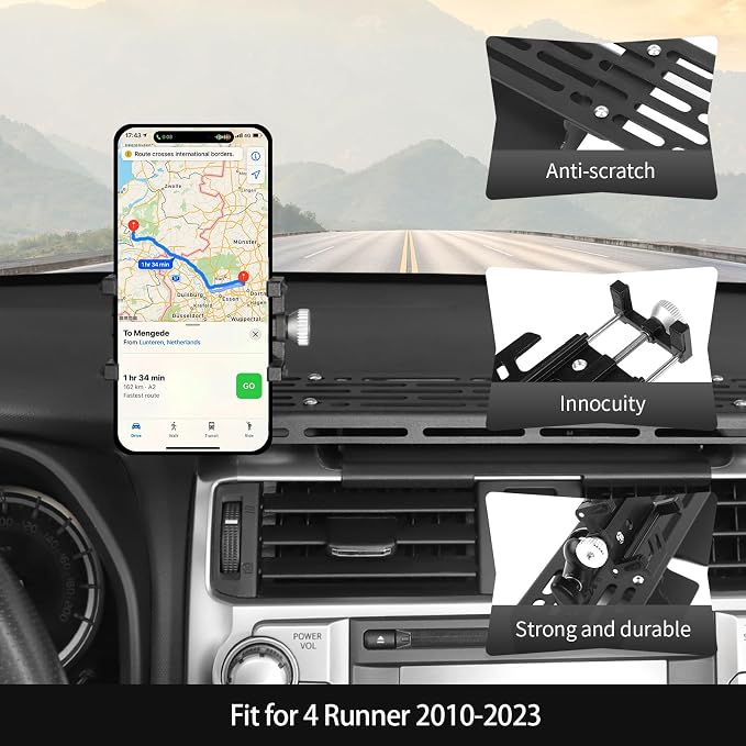 Dash Phone Holder for 4 Runner Full Metal Heavy-Duty Console Extension Dash Phone Mount Compatible with Toyota 4Runner 5th Gen 2010–2023, Fits Most Smartphones No-Drill (with Phone Stand)
