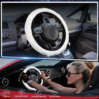 Steering Wheel Cover, Auto Cute PU Diamond Bling Breathable Soft Comfort Leather Car Interior Accessories Sparkly Fit Most O-Shaped Steering Wheels for Women Men (White)