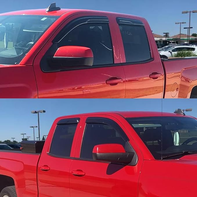 Window Visors Rain Guards for Chevy Silverado/GMC Sierra 1500 2500HD 3500HD | Extended Cab,2014-2018, Window Deflectors, Vent Visor, Sun Shades, Dark Smoke, Truck Accessories