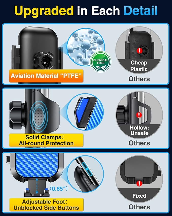 Phone Holders for Your Car Ultimate Military-Grade Car Phone Holder Mount【Patent & Safety Certs】 Upgraded Shockproof Truck Air Vent Phone Mount for iPhone 17 Pro Max 16 Samsung Android,Blue
