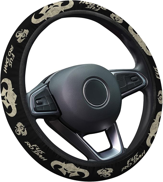 Black Fantasy Dragon Steering Wheel Cover, Polyester Car Wheel Grip, Universal 15 Inch for Cars SUVs Trucks