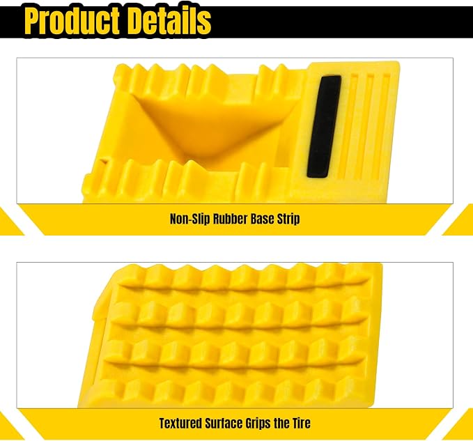 High Visibility Poly Foam Wheel Chock 2-Pack | 8" x 4" x 4" Lightweight Tire Stop | Slip-Resistant Rubber Base | Built-in Handle | Safety Yellow (50503)