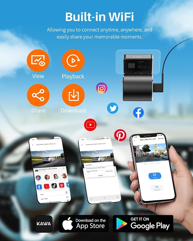 2K Tiny Dash Cam, 1296P QHD Mini Car Camera DashCam - Voice Control, G -Sensor, Free 32GB TF Card, Built-in WiFi, APP Control, WDR/3D DNR with Super Night Vision, 24H Parking Mode