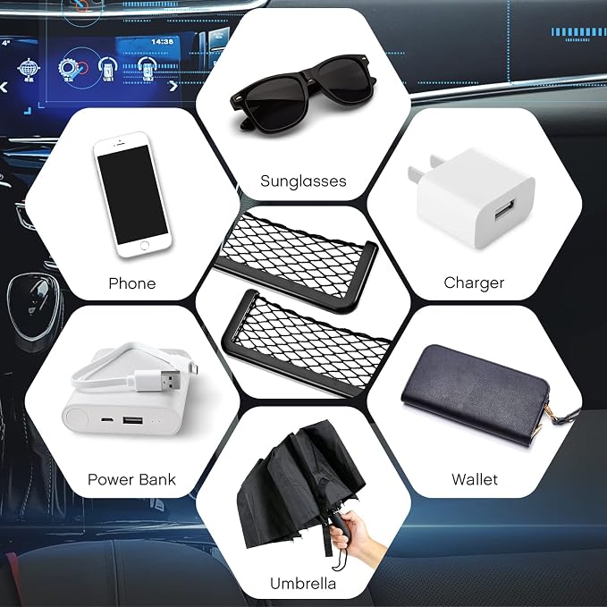 2 Pcs Boat Storage Net Bag, ABS Plastic Car Framed Mesh Net Holder, Phone & Cargo Organizer with Screws for Auto, Rv, Boat, Pontoon, Truck Pocket Storage (8 x 3 Inch)