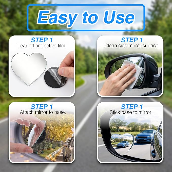 6Pcs Heart Blind Spot Mirror for Car, Convex Mirrors Universal Fit Stick for Blindspot