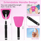 Pink Windshield Cleaner Tool, Car Interior Cleaning Kit with Extendable Handle and 3 Reusable Microfiber Pads, Auto Glass Wiper and Detailing Brush Kit for Car & Home Window