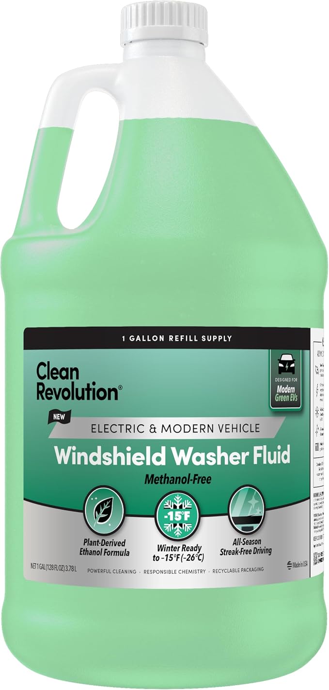 EV Windshield Washer Fluid, 128oz, 100% Methanol-Free, Winter Ready up to -15F, Compatible with Electric Vehicles & Performance Cars