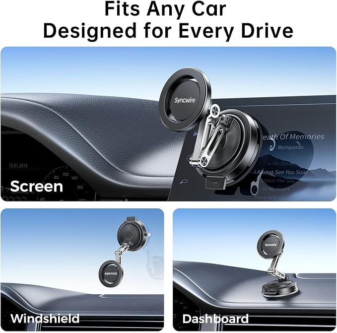 for MagSafe Car Mount [3-Axis Adjustable], Vacuum Magnetic Phone Holder with Replaceable Suction Cup Dashboard/Windshield, 360° Rotation & Foldable, for iPhone 17-12 Pro Max Plus