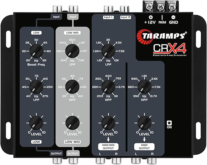 Crx4 Electronic 4 Way Crossover Rca Channels 8 Volts Rms Car Audio Processor Stereo Equalizer Great for Low/High with Bass Boost, Compact Size