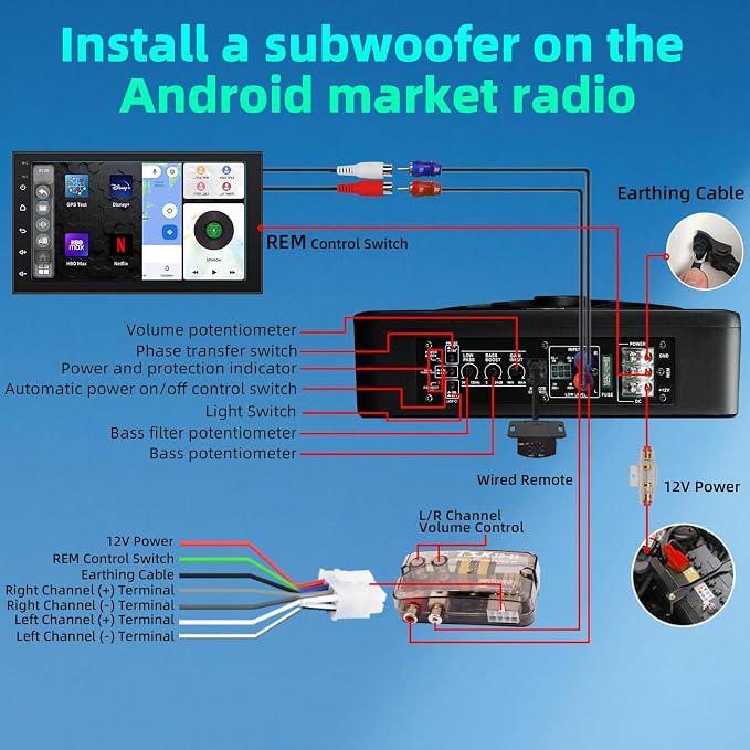 1600W Under Seat Subwoofer 10" Car Powered Subs with Built-in Amp | Slim Design with LED Ambient Lights, LPF/Gain/Bass Boost Controls and Bass Knob for Deep Bass Audio in Trucks SUVs Jeeps MPVs