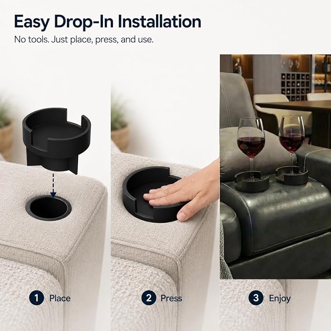 Couch Cup Holder Adapter – Universal Sofa Drink Expander for Large Mugs, Tumblers & Bottles – Spill-Proof Recliner Caddy for Living Room, RV & Boat (Black, Base 70-92MM(2.75-3.62IN))