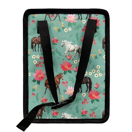 Horse Flower Print Car Trash Can with Lid, Leak Proof Auto Trash Bag Hanging Vehicle Garbage Can Multipurpose Storage Container for Back Seat Road Trip