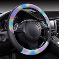 Chameleon Iridescent Reflective PU Leather Steering Wheel Cover,15Inch Universal Fit for 95% Suvs,Sedans,Vans,Trucks for Unique Cute Women Lady Girly(Black Colorful Color Change) Multicolor