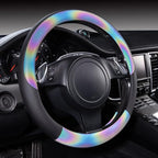 Chameleon Iridescent Reflective PU Leather Steering Wheel Cover,15Inch Universal Fit for 95% Suvs,Sedans,Vans,Trucks for Unique Cute Women Lady Girly(Black Colorful Color Change) Multicolor