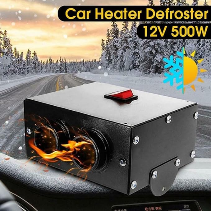 Car Heater Windshield De-Icers - Torcarvh Car Defogger 12V 500W Car Heater 2 in 1 Portable Car Heaters and Cooling Fan with Purification for Winter (12V 500W, 2 Holes)