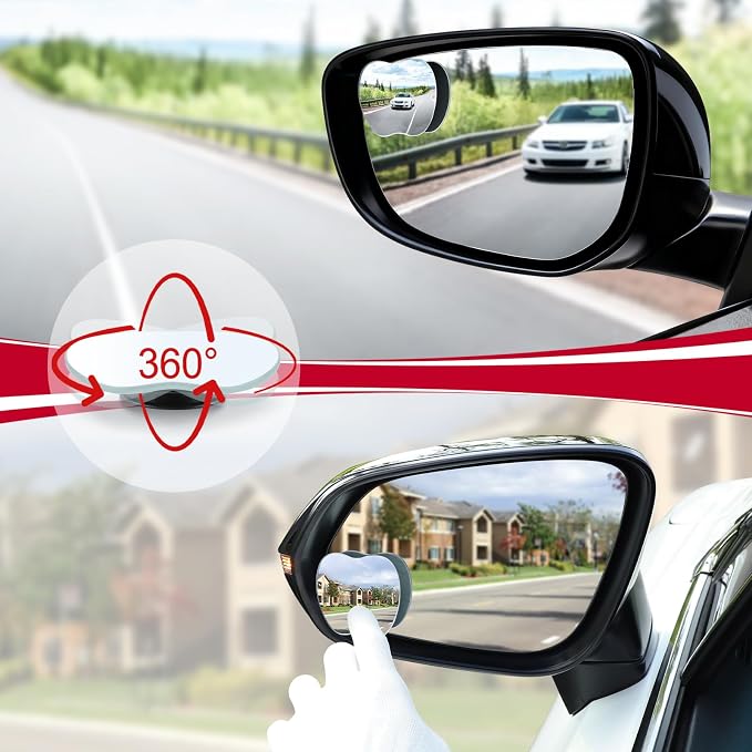 Blind Spot Mirrors, Apple-Shaped HD Glass Frameless Convex Rear View Mirrors, Wide Angle Adjustable Stick for Side Mirror, Automotive Exterior Accessories for Car, SUV & Trucks, Pack of 2