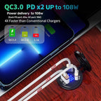 12V USB Outlet Car Charge, 108W Super Fast Dual Charging Port | PD3.0 & QC3.0 3-Port Port for Car, USB C Cigarette Lighter Replacement 12V Socket Waterproof for Marine Motorcycle RV Golf