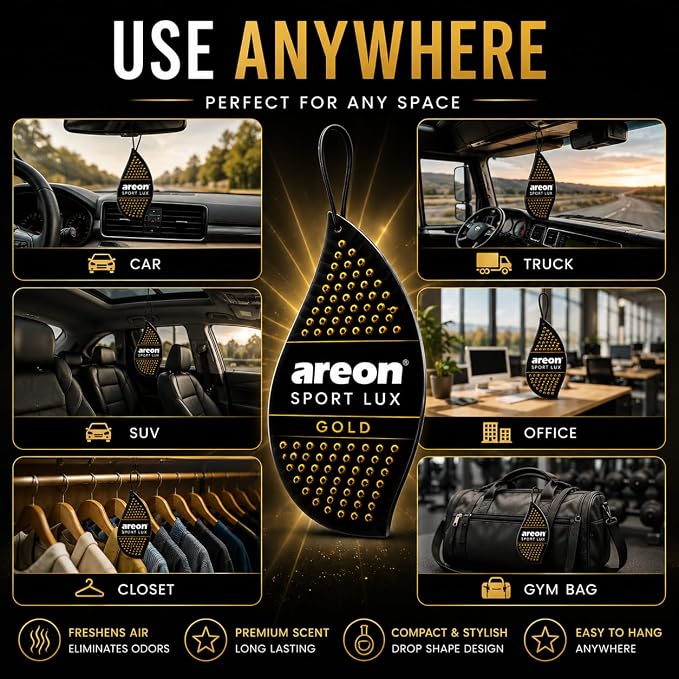 SL-Gold-12 Sport LUX Cardboard Air Freshener, Gold, 12 Pack