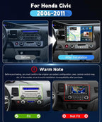 4+64G Car Sereo for Honda Civic 2006 2007 2008 2009 2010 2011 | Android 15.0 Car Radio with Wireless Carplay Android Auto 10.1 Inch Touch Screen Bluetooth 5G WiFi GPS SWC Backup Camera