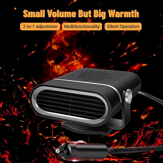 Car Heater - Portable Heaters for Vehicle, 12V 200W Plug in Cigarette Lighter Heaters, Windshield Defroster Window Demister, Auto Defogger With 360°Heating and Cooling for All 12 Volt Vehicles