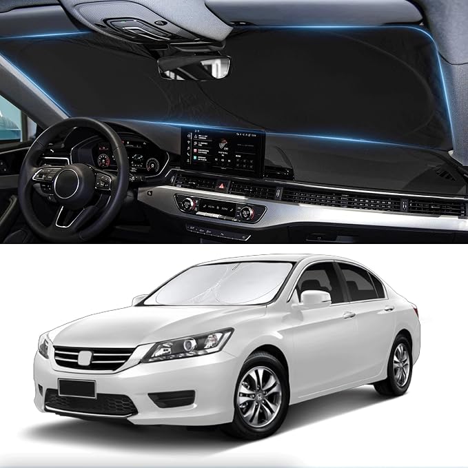 Custom Fit Accord Windshield Sunshade for Honda Accord 2012 2011-2008 Sedan, LX, EX, EX-L, Touring Accessories Front Window Cover for Windshield Sun Visor Protector Blocks UV Rays Cool Car Accessories