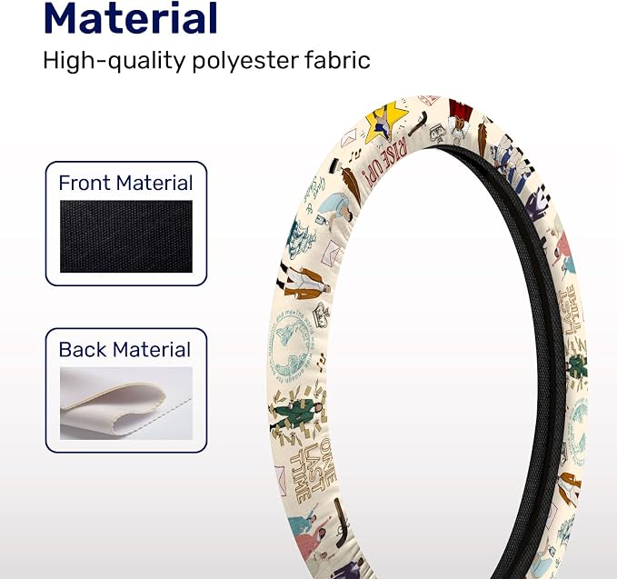 Vintage Historical Musical Steering Wheel Cover, Non-Slip Polyester Wheel Grip, Universal 15 Inch Car Accessory