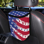 American Flag Star Print Car Trash Can with Lid, 4th of July Leak Proof Auto Trash Bag Hanging Vehicle Garbage Can Multipurpose Storage Container for Back Seat Road Trip
