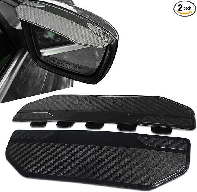 2PCS Universal Snap-On Side Mirror Rain Guards, Side Window Wind Deflectors & Visors, Car Mirror Rain Visor Eyebrow Cover, Carbon Fiber Side Mirror Rainproof Eyebrow Fit for Car Truck SUV