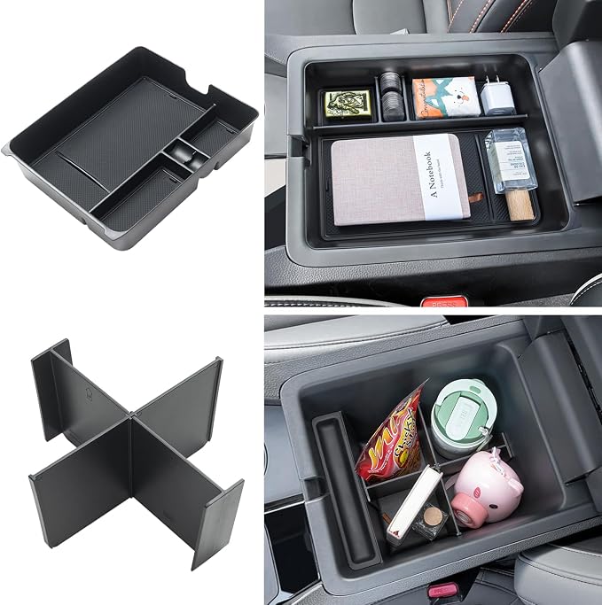 2-Piece Center Console Organizer & Armrest Divider Set for 2023-2026 Honda Pilot, 2024-2026 Honda Passport/Ridgeline, Custom Fit Durable ABS Plastic Storage Tray