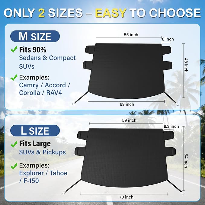 Windshield Cover for Ice and Snow, All-Season Car Windshield Cover with Heavy Duty Oxford Fabric, Windproof Front Window Protector Sun Shade with Mirror Covers for Cars, SUVs and Trucks